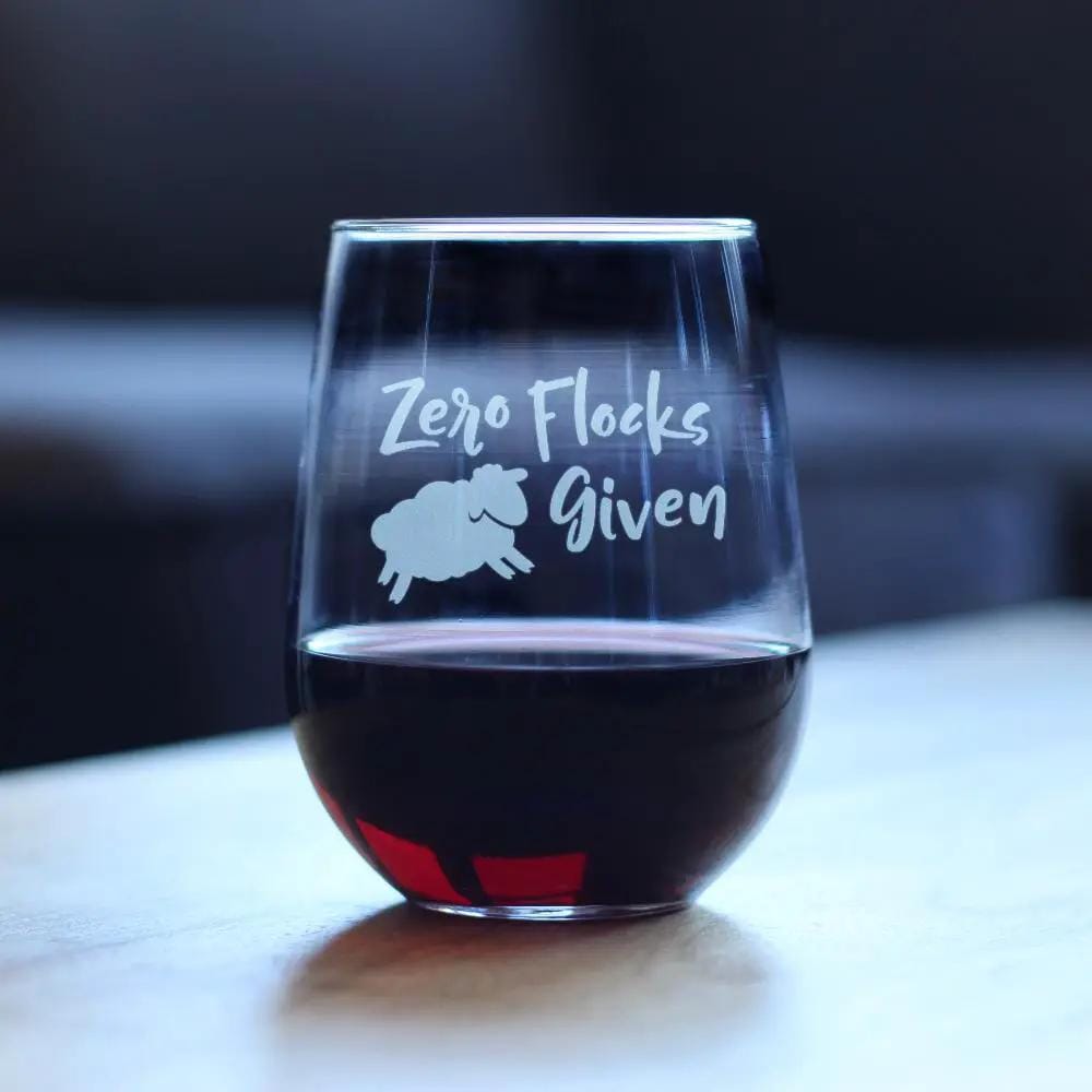 Etched Stemless Wine Glass | 17 oz | Dishwasher Safe | Zero Flocks Given Sheep
