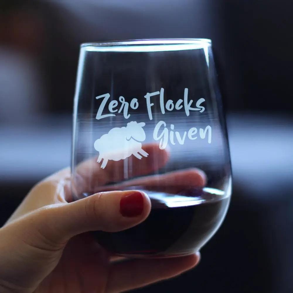 Etched Stemless Wine Glass | 17 oz | Dishwasher Safe | Zero Flocks Given Sheep