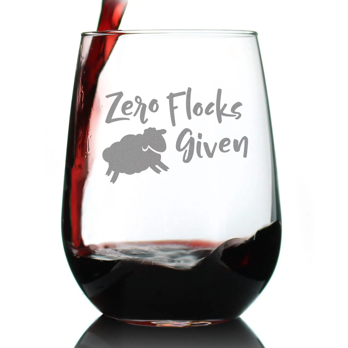 Etched Stemless Wine Glass | 17 oz | Dishwasher Safe | Zero Flocks Given Sheep