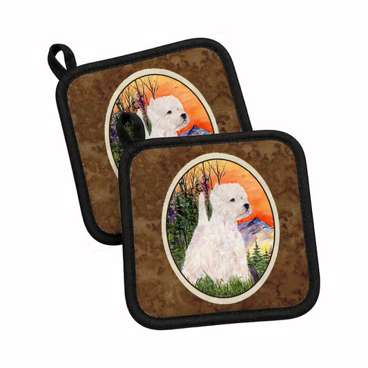 Pot Holder Set of 2 | Heat Resistant Quilted Hot Pads | 7.5 x 7.5 Inch | Westie (Style 8)