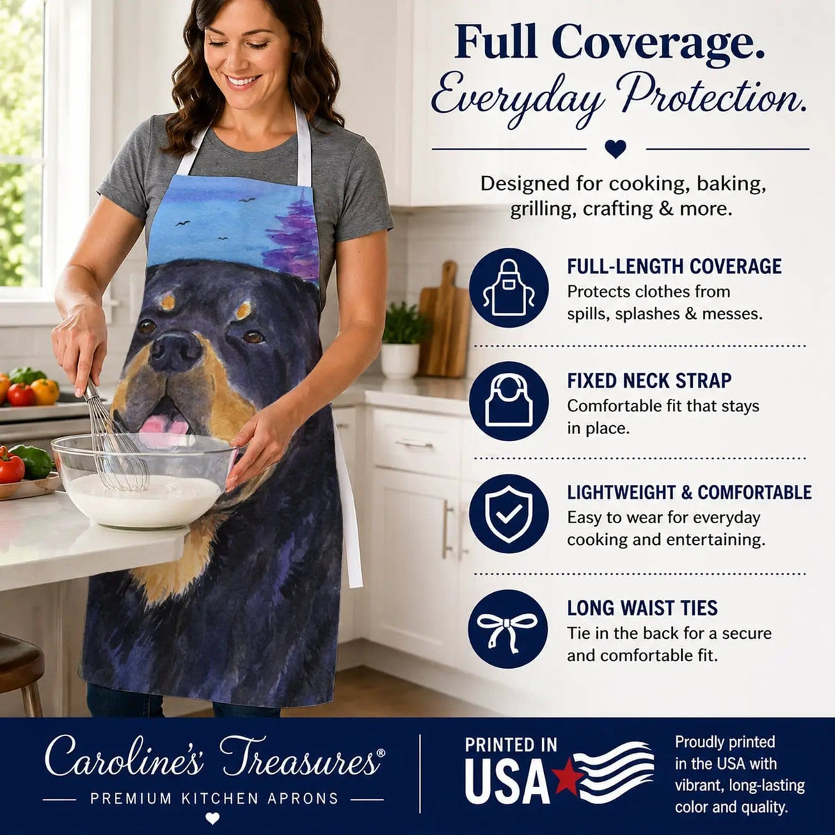 Kitchen Apron | Bib Style Unisex | 27"W x 30"H | Rottweiler