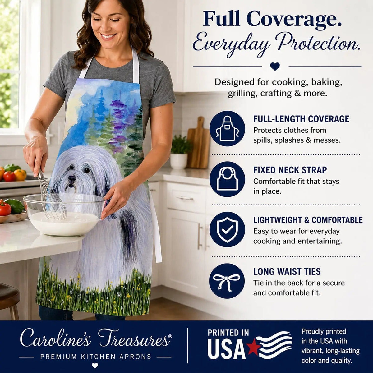 Kitchen Apron | Bib Style Unisex | 27"W x 30"H | Havanese