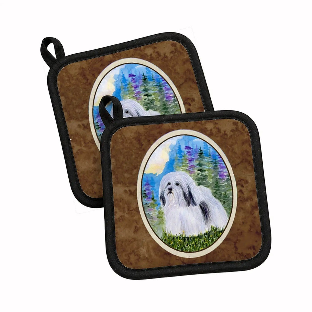 Pot Holder Set of 2 | Heat Resistant Quilted Hot Pads | 7.5 x 7.5 Inch | Havanese (Style 3)
