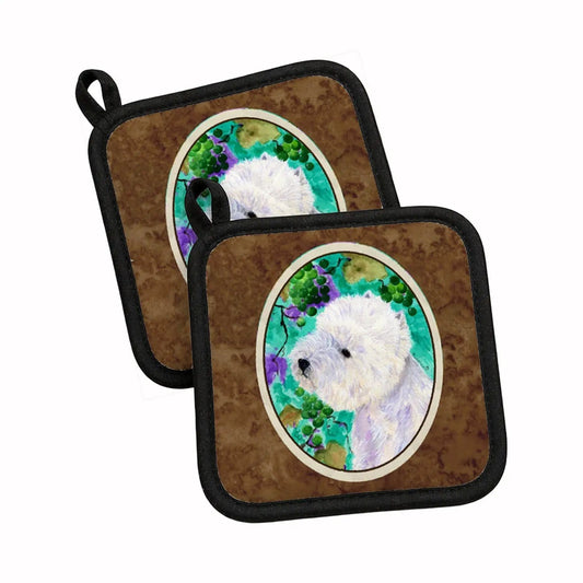 Pot Holder Set of 2 | Heat Resistant Quilted Hot Pads | 7.5 x 7.5 Inch | Westie (Style 9)