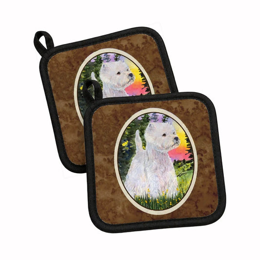 Pot Holder Set of 2 | Heat Resistant Quilted Hot Pads | 7.5 x 7.5 Inch | Westie (Style 11)