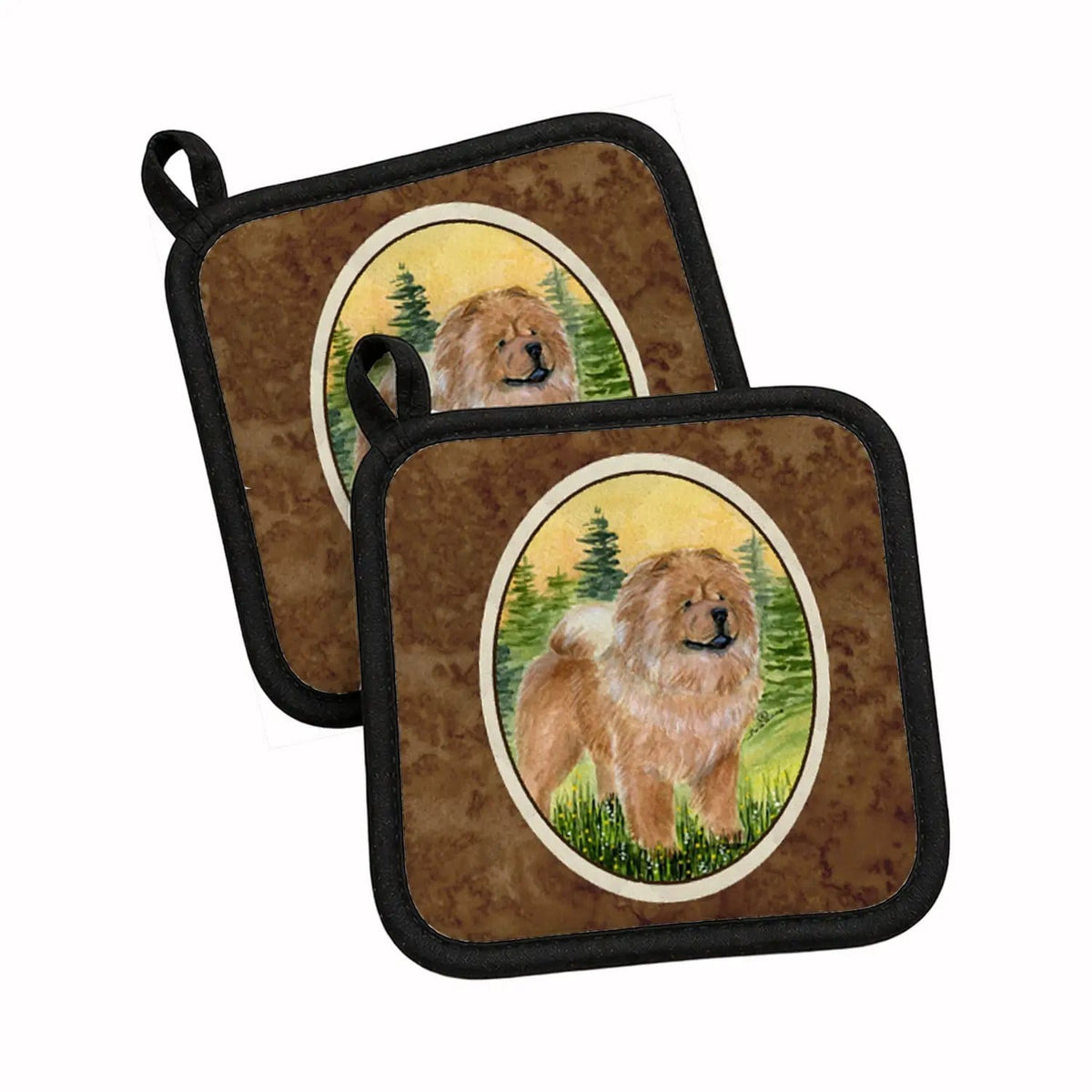 Pot Holder Set of 2 | Heat Resistant Quilted Hot Pads | 7.5 x 7.5 Inch | Chow Chow (Style 8)