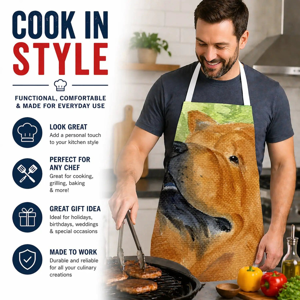 Kitchen Apron | Bib Style Unisex | 27"W x 30"H | Chow Chow (Style 5)