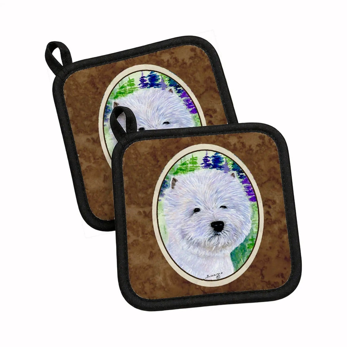 Pot Holder Set of 2 | Heat Resistant Quilted Hot Pads | 7.5 x 7.5 Inch | Westie (Style 10)