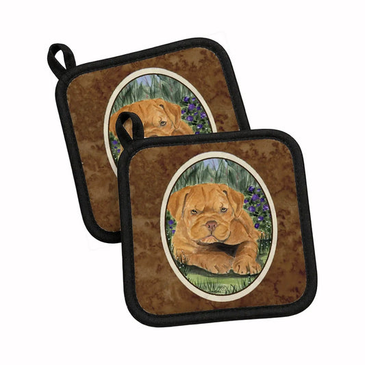 Pot Holder Set of 2 | Heat Resistant Quilted Hot Pads | 7.5 x 7.5 Inch | Dogue de Bordeaux