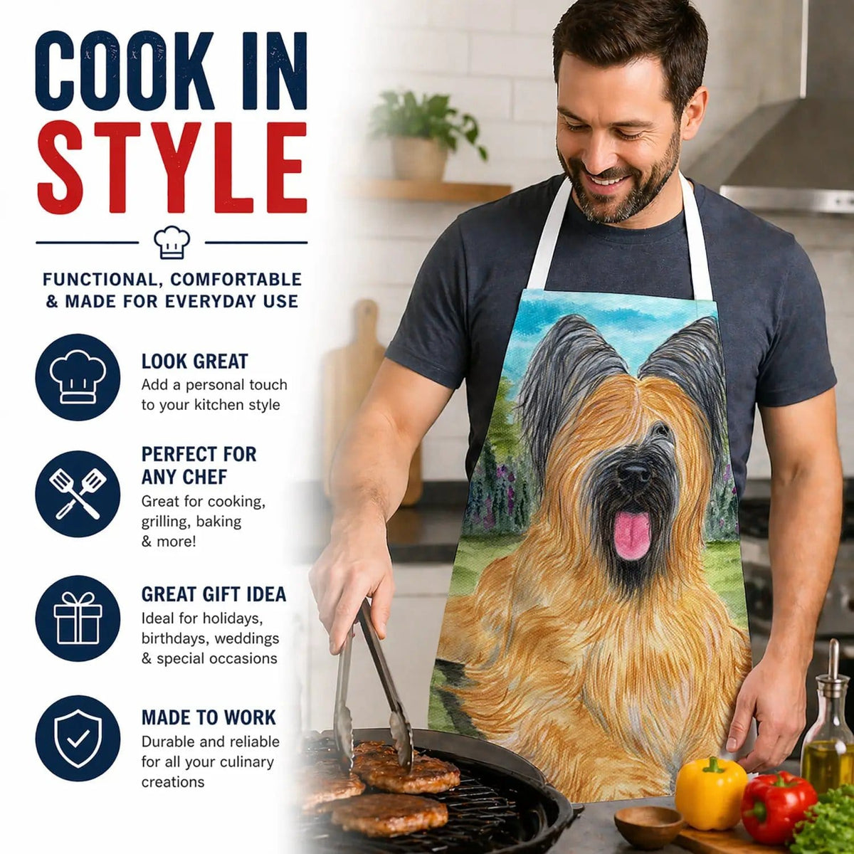 Kitchen Apron | Bib Style Unisex | 27"W x 30"H | Briard
