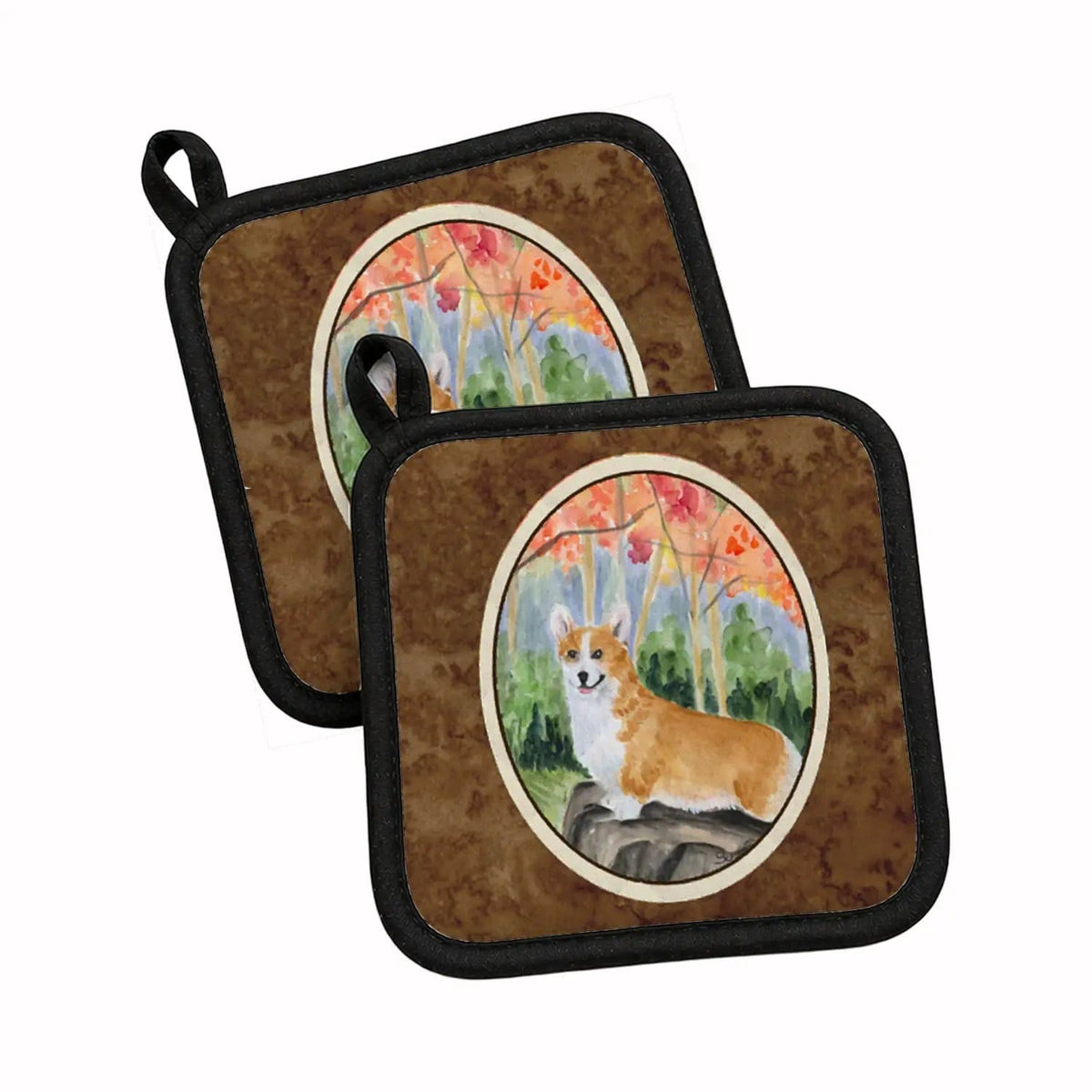 Pot Holder Set of 2 | Heat Resistant Quilted Hot Pads | 7.5 x 7.5 Inch | Corgi (Style 13)