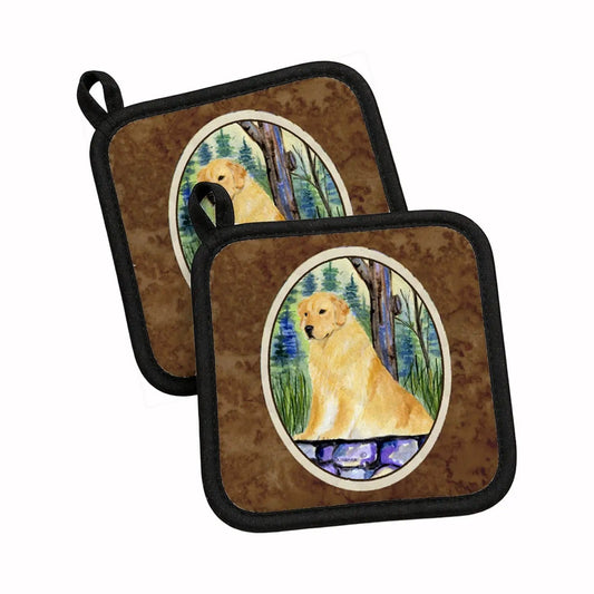 Pot Holder Set of 2 | Heat Resistant Quilted Hot Pads | 7.5 x 7.5 Inch | Golden Retriever (Style 30)