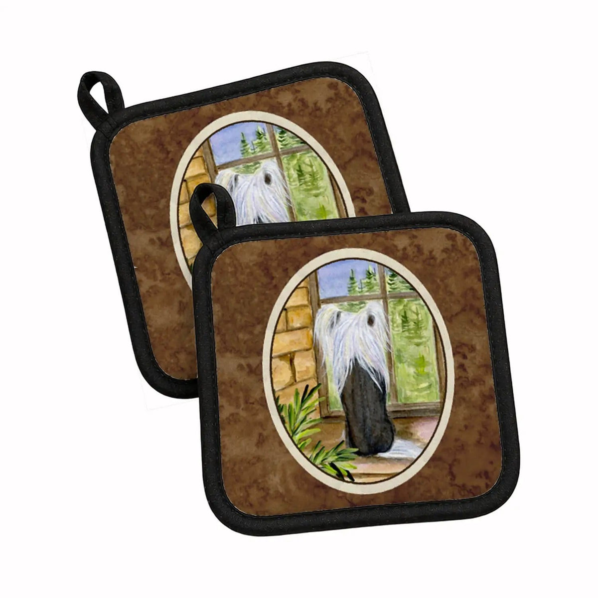Pot Holder Set of 2 | Heat Resistant Quilted Hot Pads | 7.5 x 7.5 Inch | Chinese Crested (Style 3)