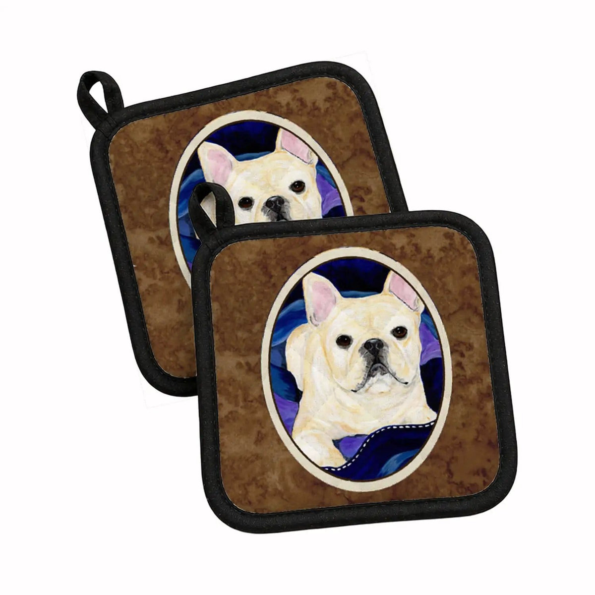 Pot Holder Set of 2 | Heat Resistant Quilted Hot Pads | 7.5 x 7.5 Inch | French Bulldog (Style 8)