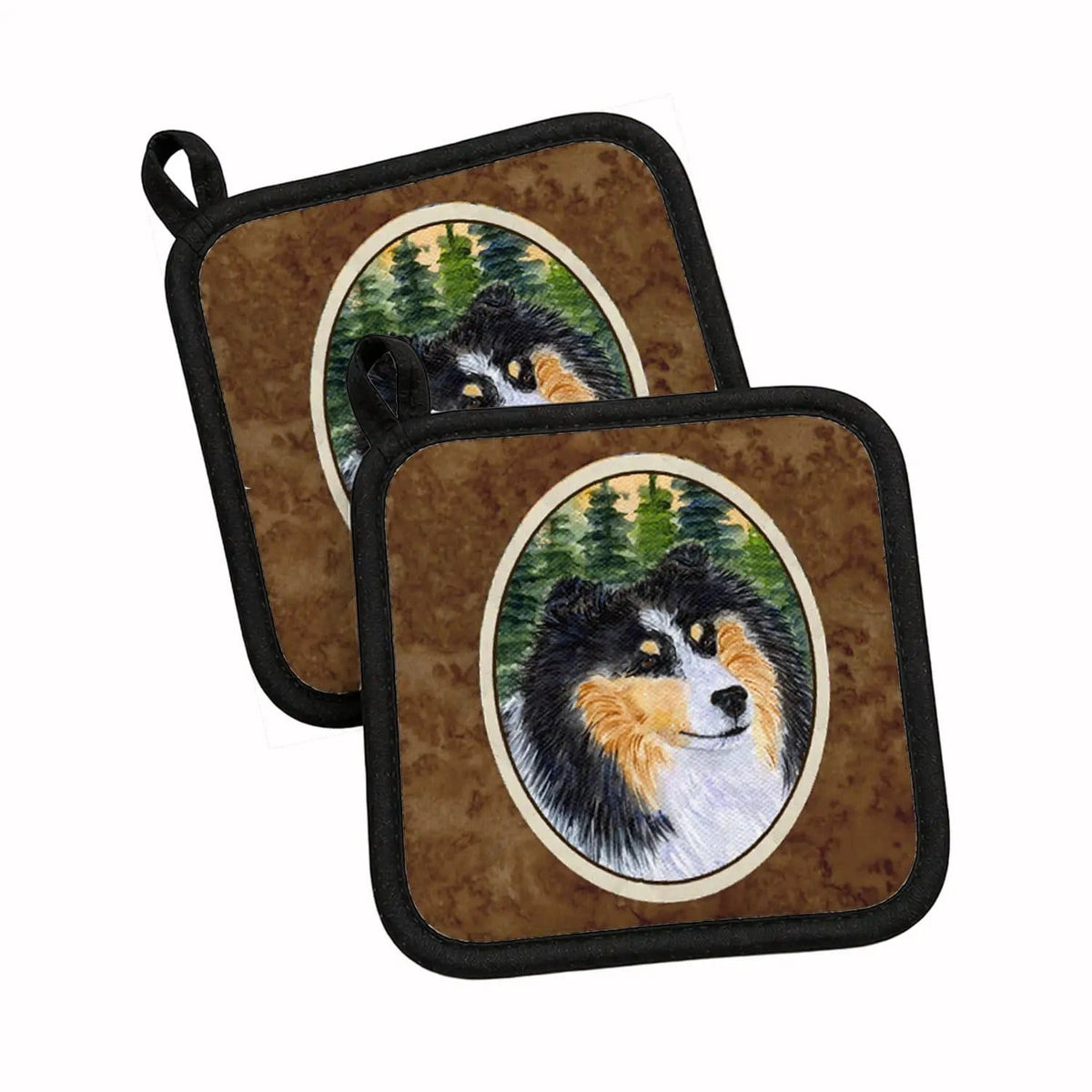 Pot Holder Set of 2 | Heat Resistant Quilted Hot Pads | 7.5 x 7.5 Inch | Sheltie (Style 5)
