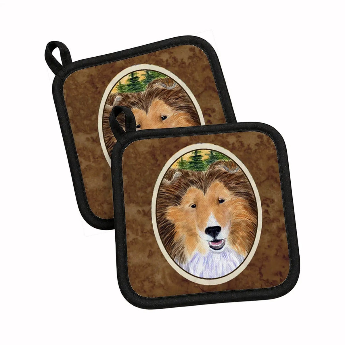 Pot Holder Set of 2 | Heat Resistant Quilted Hot Pads | 7.5 x 7.5 Inch | Sheltie (Style 6)