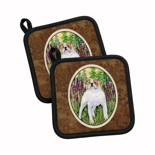 Pot Holder Set of 2 | Heat Resistant Quilted Hot Pads | 7.5 x 7.5 Inch | English Bulldog