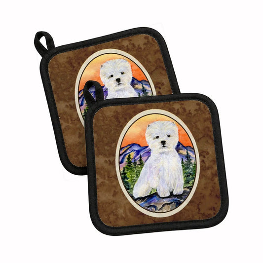 Pot Holder Set of 2 | Heat Resistant Quilted Hot Pads | 7.5 x 7.5 Inch | Westie (Style 12)