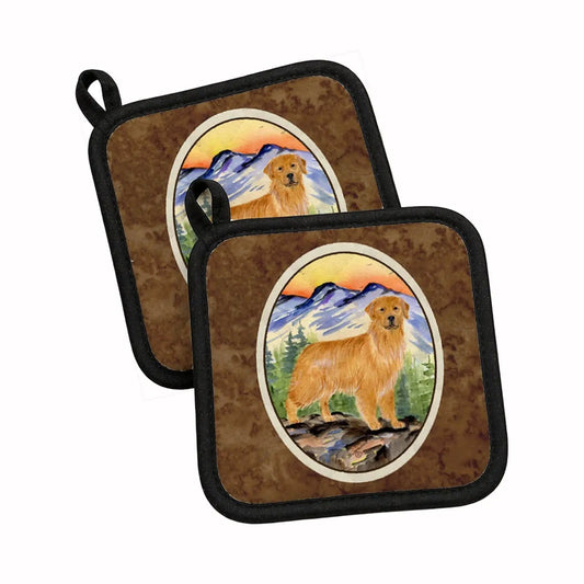 Pot Holder Set of 2 | Heat Resistant Quilted Hot Pads | 7.5 x 7.5 Inch | Golden Retriever (Style 31)