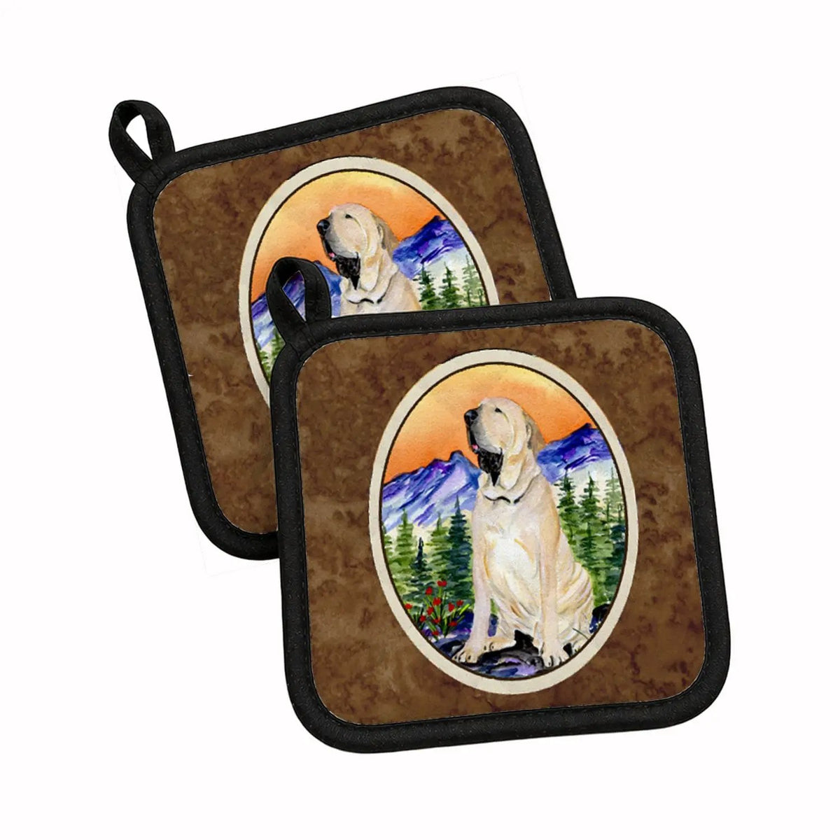 Pot Holder Set of 2 | Heat Resistant Quilted Hot Pads | 7.5 x 7.5 Inch | Brazilian Mastiff / Fila Brasileiro
