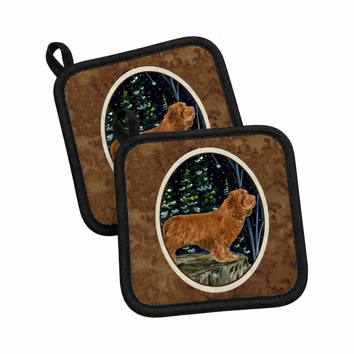 Pot Holder Set of 2 | Heat Resistant Quilted Hot Pads | 7.5 x 7.5 Inch | Sussex Spaniel (Style 2)