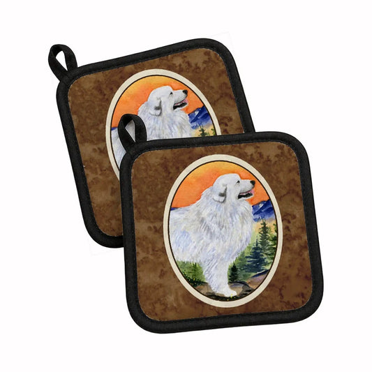 Pot Holder Set of 2 | Heat Resistant Quilted Hot Pads | 7.5 x 7.5 Inch | Great Pyrenees (Style 12)