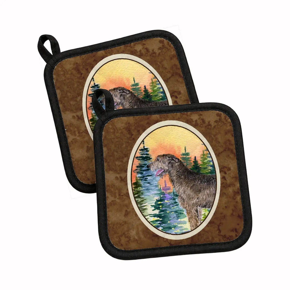 Pot Holder Set of 2 | Heat Resistant Quilted Hot Pads | 7.5 x 7.5 Inch | Irish Wolfhound (Style 4)