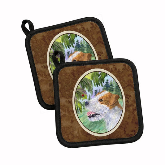 Pot Holder Set of 2 | Heat Resistant Quilted Hot Pads | 7.5 x 7.5 Inch | Jack Russell Terrier (Style 4)
