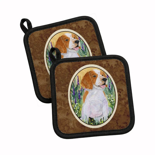 Pot Holder Set of 2 | Heat Resistant Quilted Hot Pads | 7.5 x 7.5 Inch | Welsh Springer Spaniel (Style 2)