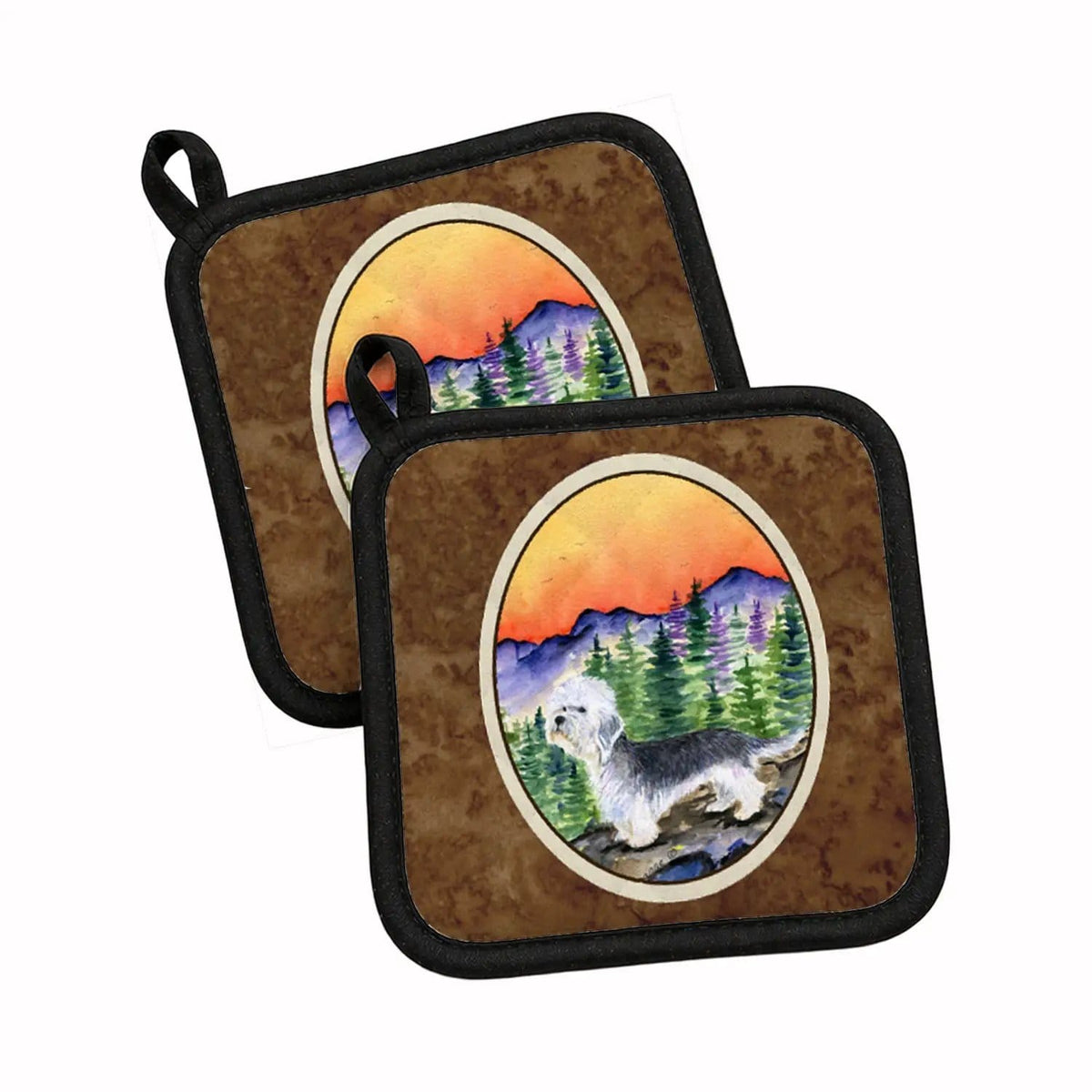 Pot Holder Set of 2 | Heat Resistant Quilted Hot Pads | 7.5 x 7.5 Inch | Dandie Dinmont Terrier (Style 4)