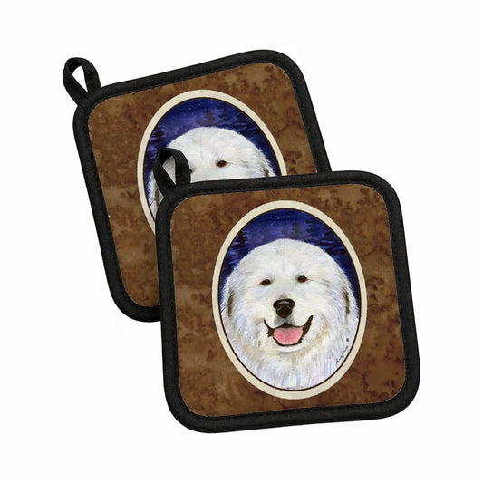 Pot Holder Set of 2 | Heat Resistant Quilted Hot Pads | 7.5 x 7.5 Inch | Great Pyrenees (Style 13)