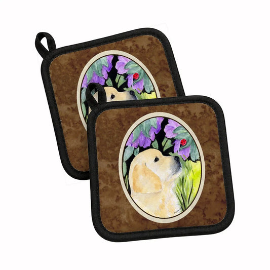 Pot Holder Set of 2 | Heat Resistant Quilted Hot Pads | 7.5 x 7.5 Inch | Golden Retriever (Style 33)