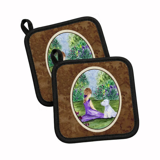 Pot Holder Set of 2 | Heat Resistant Quilted Hot Pads | 7.5 x 7.5 Inch | Westie (Style 15)