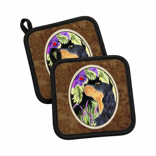 Pot Holder Set of 2 | Heat Resistant Quilted Hot Pads | 7.5 x 7.5 Inch | Gordon Setter (Style 3)