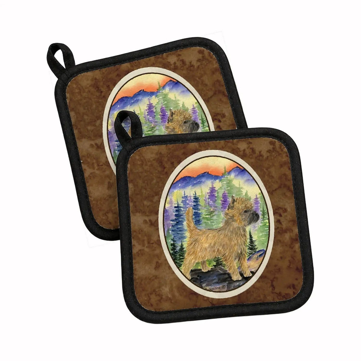 Pot Holder Set of 2 | Heat Resistant Quilted Hot Pads | 7.5 x 7.5 Inch | Cairn Terrier (Style 6)