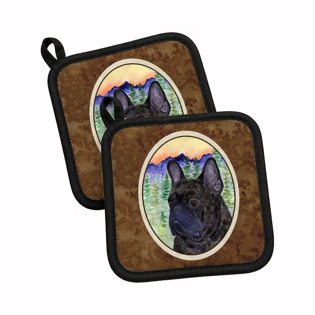 Pot Holder Set of 2 | Heat Resistant Quilted Hot Pads | 7.5 x 7.5 Inch | French Bulldog (Style 9)