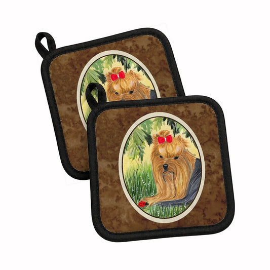Pot Holder Set of 2 | Heat Resistant Quilted Hot Pads | 7.5 x 7.5 Inch | Yorkie (Style 4)