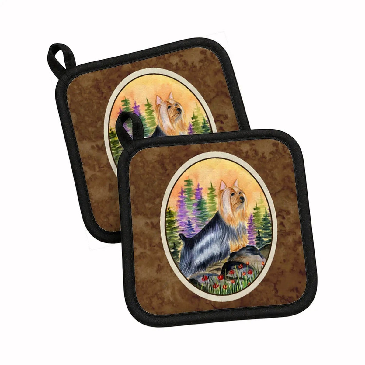 Pot Holder Set of 2 | Heat Resistant Quilted Hot Pads | 7.5 x 7.5 Inch | Silky Terrier (Style 2)