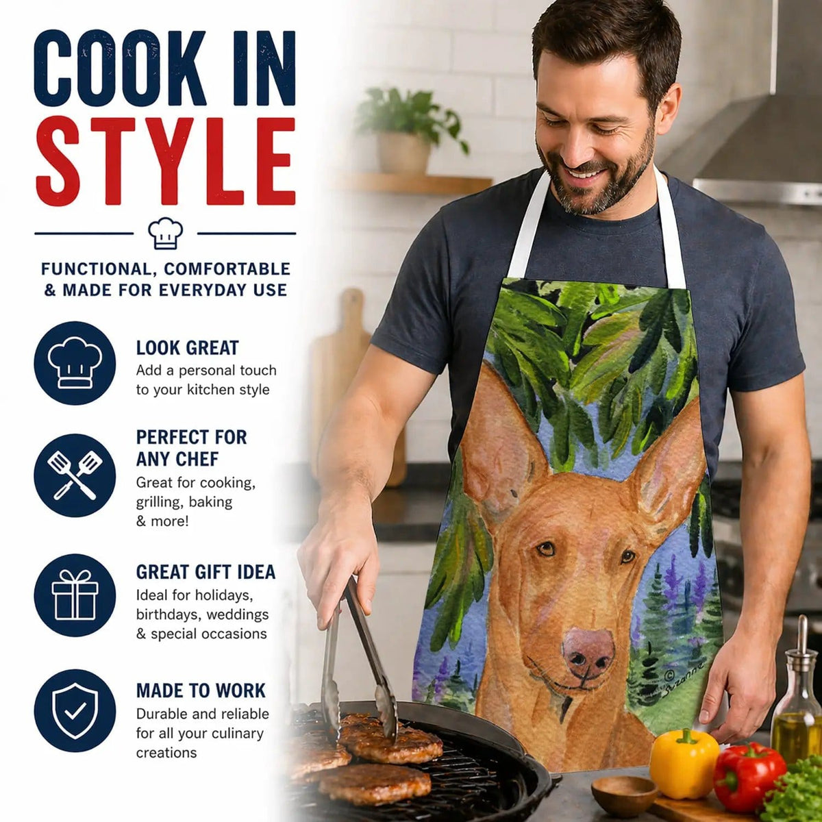 Kitchen Apron | Bib Style Unisex | 27"W x 30"H | Pharoh Hound