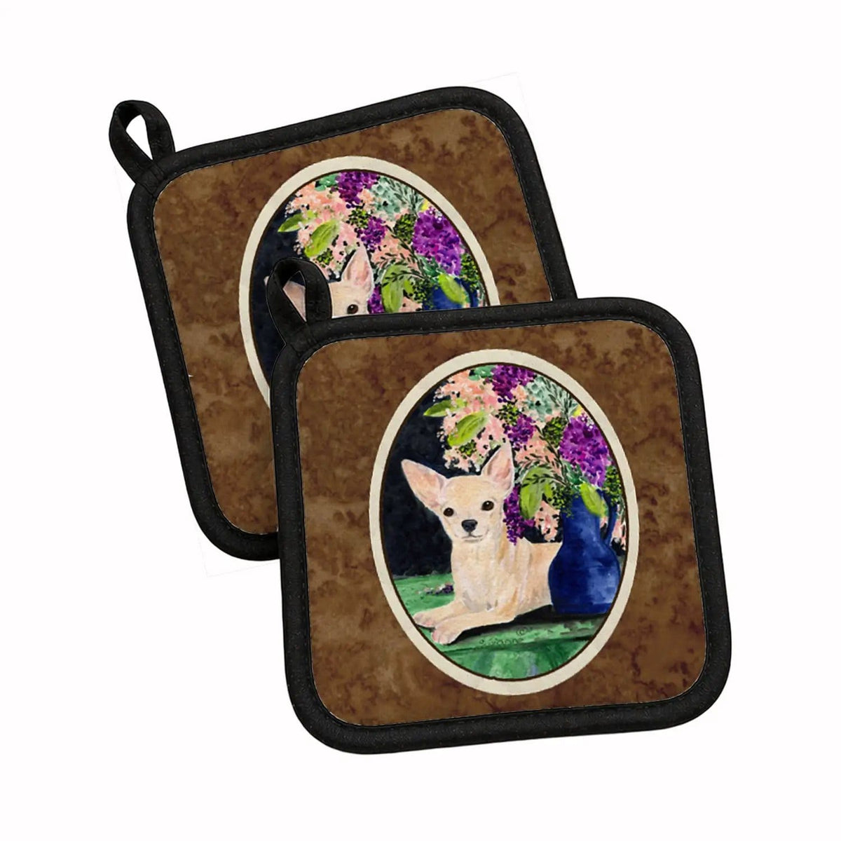 Pot Holder Set of 2 | Heat Resistant Quilted Hot Pads | 7.5 x 7.5 Inch | Chihuahua (Style 12)