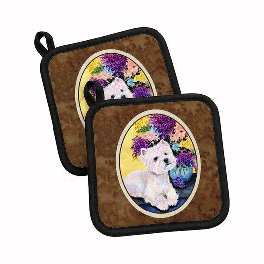 Pot Holder Set of 2 | Heat Resistant Quilted Hot Pads | 7.5 x 7.5 Inch | Westie (Style 13)