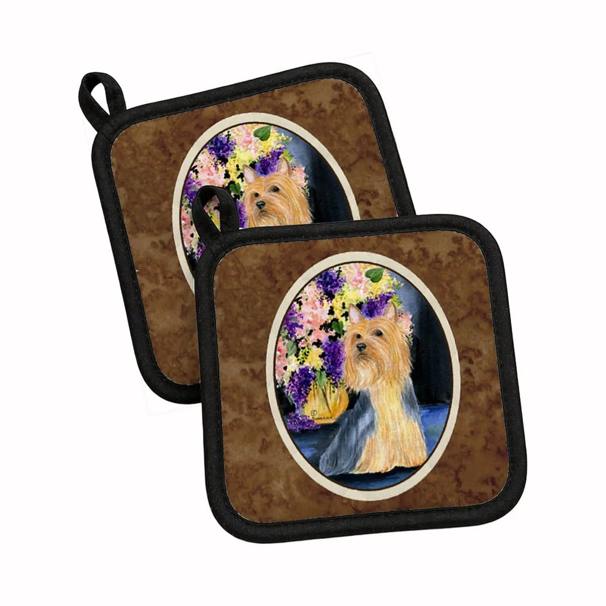 Pot Holder Set of 2 | Heat Resistant Quilted Hot Pads | 7.5 x 7.5 Inch | Silky Terrier (Style 3)