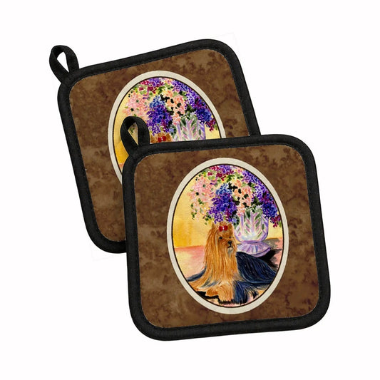 Pot Holder Set of 2 | Heat Resistant Quilted Hot Pads | 7.5 x 7.5 Inch | Yorkie (Style 5)