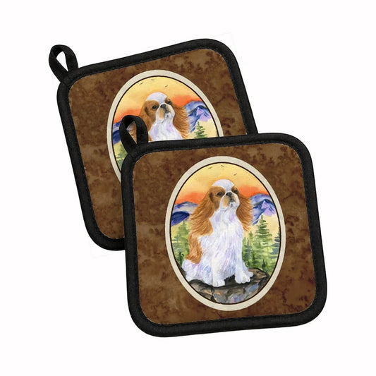 Pot Holder Set of 2 | Heat Resistant Quilted Hot Pads | 7.5 x 7.5 Inch | English Toy Spaniel (Style 4)
