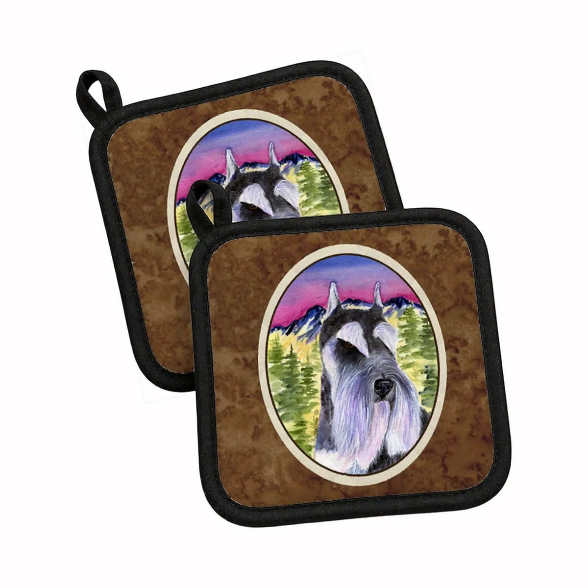 Pot Holder Set of 2 | Heat Resistant Quilted Hot Pads | 7.5 x 7.5 Inch | Schnauzer (Style 8)