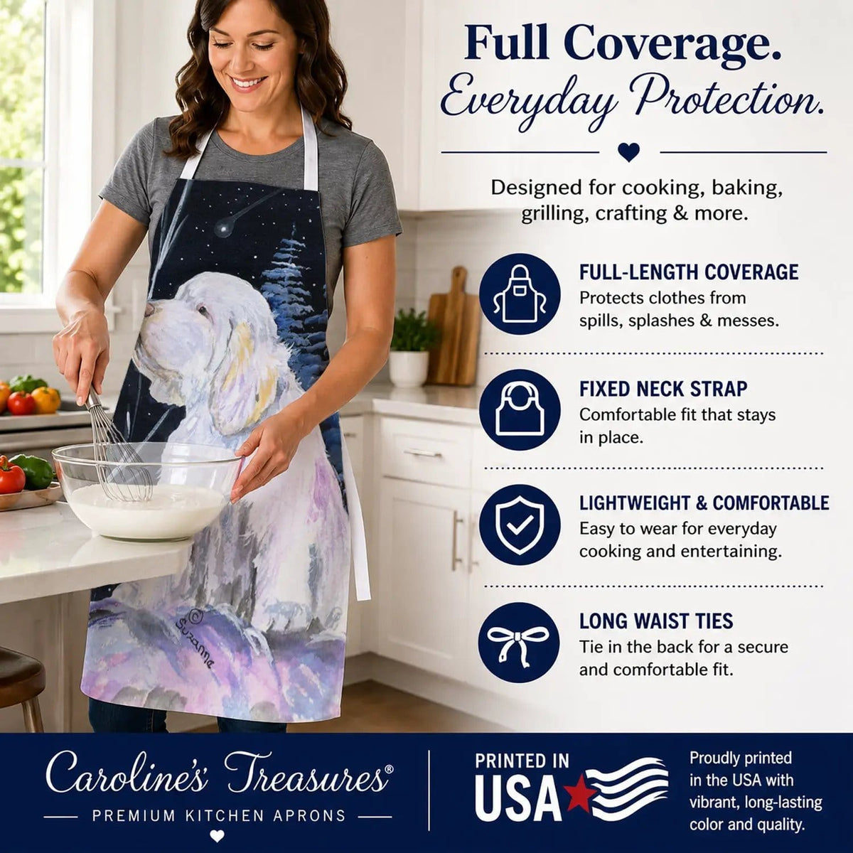 Kitchen Apron | Bib Style Unisex | 27"W x 30"H | Clumber Spaniel (Style 2)