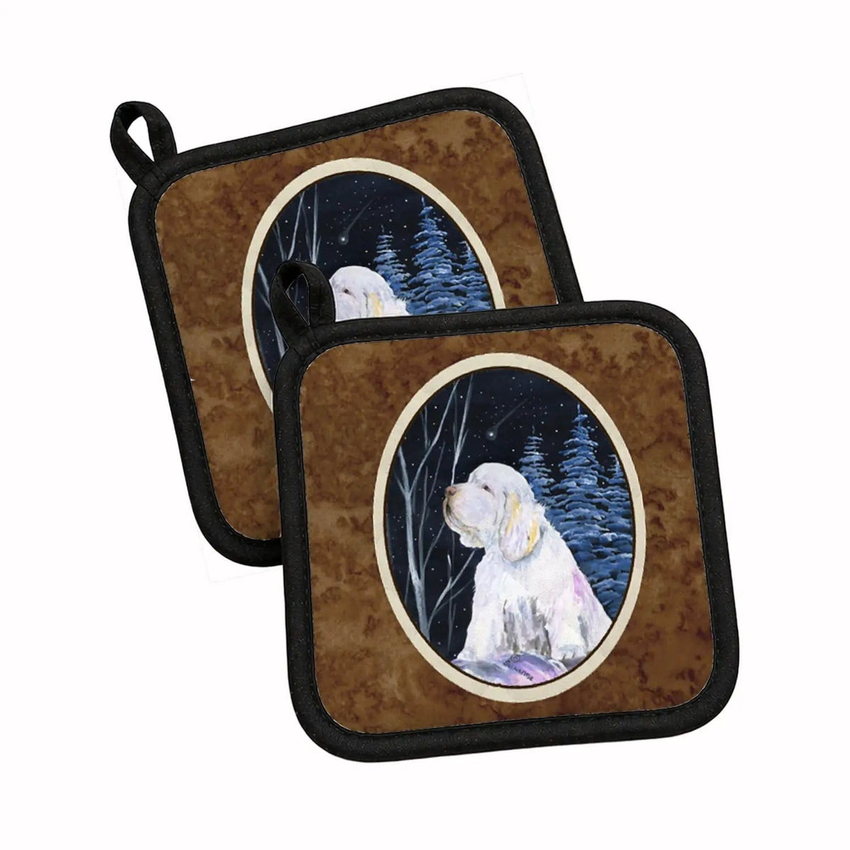 Pot Holder Set of 2 | Heat Resistant Quilted Hot Pads | 7.5 x 7.5 Inch | Clumber Spaniel (Style 4)