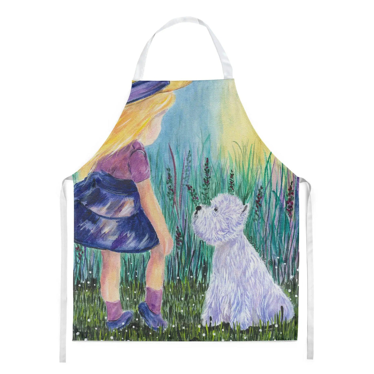 Kitchen Apron | Bib Style Unisex | 27"W x 30"H | Little Girl with Westie