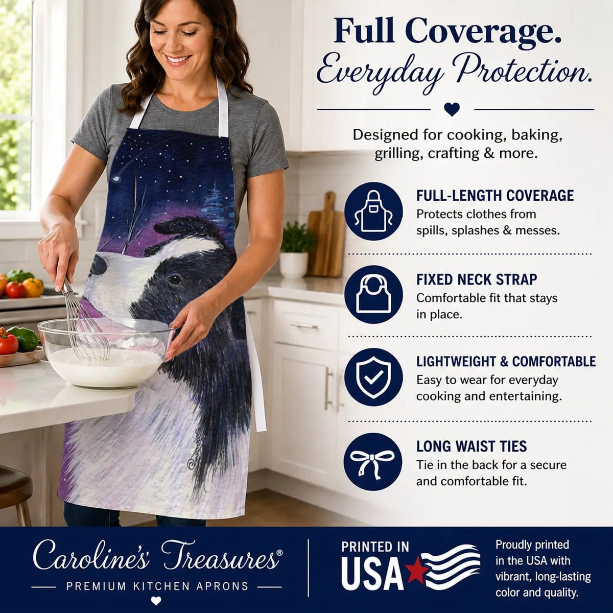 Kitchen Apron | Bib Style Unisex | 27"W x 30"H | Starry Night Border Collie