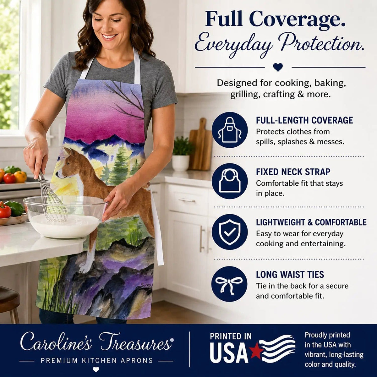 Kitchen Apron | Bib Style Unisex | 27"W x 30"H | Basenji (Style 2)
